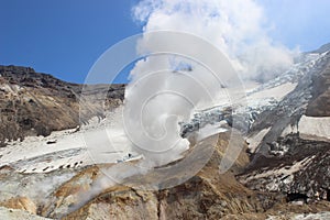 White fumaroles of the volcano Mutnovsky Kamchatka