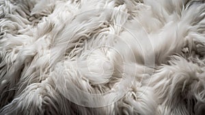 White fur texture for background. Close-up of white fluffy carpet.