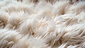 White fur texture for background. Close-up of white fluffy carpet.