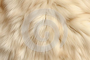 White fur texture background, light soft pattern of fluffy animal skin close-up. Top view of fluffy carpet. Concept of lion, wild