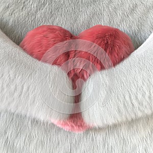 White furry yeti holding pink fluffy heart