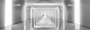 White futuristic corridor with neon lighting