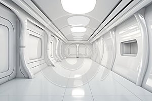 White Futuristic empty room, White tunnel, illustration modern interior design background