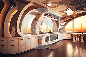 White futuristic kitchen. Real estate. Real estate agent. Interior decorator. Home staging.