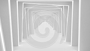 White futuristic tunnel. Camera moves forward