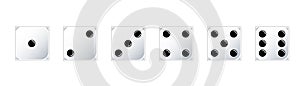 White Game dice set. Set of game dice, isolated . Dice ifrom one to six. Vector illustration
