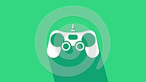 White Gamepad icon isolated on green background. Game controller. 4K Video motion graphic animation