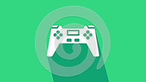 White Gamepad icon isolated on green background. Game controller. 4K Video motion graphic animation