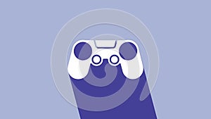 White Gamepad icon isolated on purple background. Game controller. 4K Video motion graphic animation