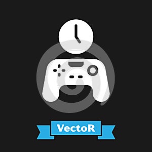 White Gamepad of time icon isolated on black background. Time to play games. Game controller. Vector