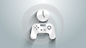 White Gamepad of time icon isolated on grey background. Time to play games. Game controller. 4K Video motion graphic