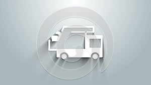 White Garbage truck icon isolated on grey background. 4K Video motion graphic animation