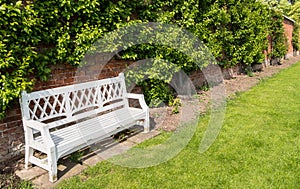 White Bench in an English Walled Garden photo