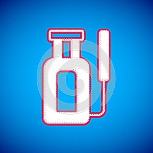 White Garden sprayer for water, fertilizer, chemicals icon isolated on blue background. Vector