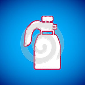 White Garden sprayer for water, fertilizer, chemicals icon isolated on blue background. Vector