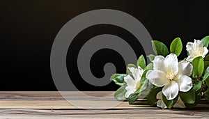 White Gardenias on Wooden Table