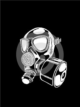 White gas mask isolated on black background, vector graphical illustration, anti virus protection element