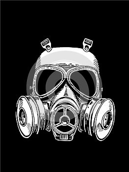 White gas mask isolated on black background, vector graphical illustration, anti virus protection element