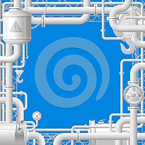 White gas pipes on blue background