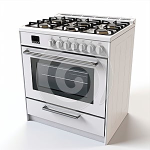 A white gas stove and oven on a white background