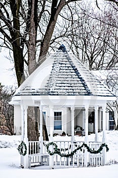 White Gazebo Decorated for Christmas