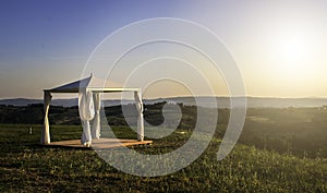White gazebo in a mountain