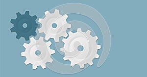 White gears and cogs on blue, cooperation concept background