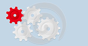 White gears and cogs on blue, cooperation concept background