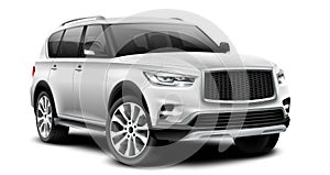 White Generic SUV Car With Glossy Surface On White Background With Isolated Path