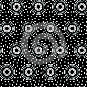 White geometric circle seamless pattern on a black background