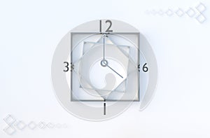 White geometric clock cube shapes  background. Realistic 3D render.