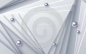 White geometric shapes textured with engraved ornament.