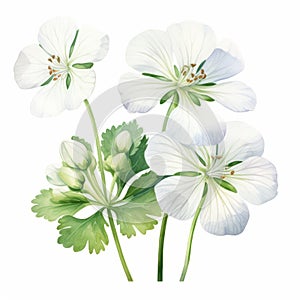 White Geranium Watercolor Painting On White Background For Desktop