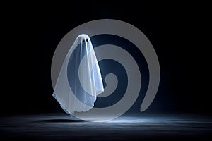 A white ghost silhouette floating with a dark isolated background