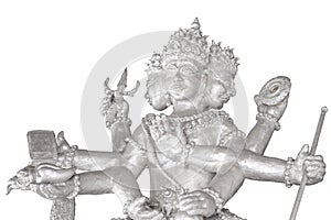 White giant guardian statue isolated on white background. Ravana Tos-Sa-Kan photo