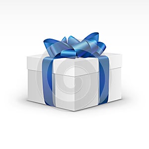 White Gift Box with Blue Ribbon Isolated