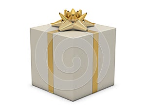 White gift box with golden flower on the top