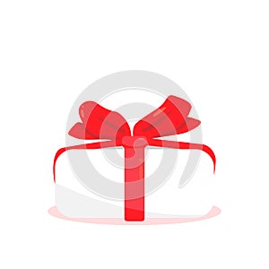 White gift box icon isolated with red ribbon in flat style. Present package vector illustration EPS 10 on white