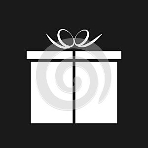 White gift box icon isolated in simple flat style. Present package vector illustration EPS 10 on black background