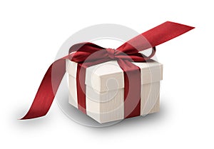 White gift box with red bow