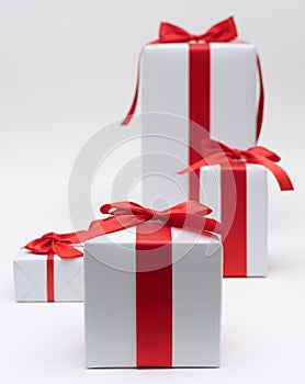 White gift box red ribbon