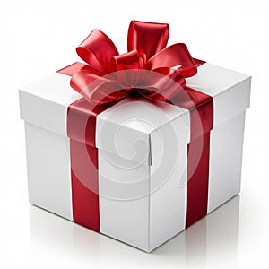 white gift box with red ribbon string isolated on transparent background cutout