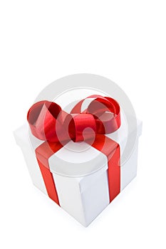 White Gift Box with Red Satin Ribbon Bow