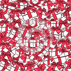 White Gift Boxes And Red Bows Ribbons Holiday Background Design