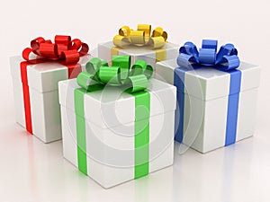 White gift boxes with varicolored ribbon