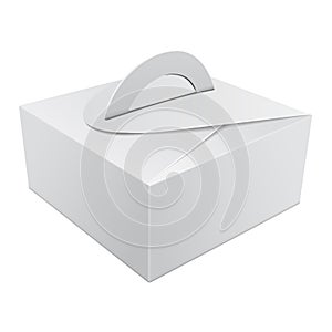 White Gift Packaging Box with Handle mockup for Cake. Paperboard Packaging Container Template for Wedding Party