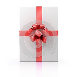 White gift with a red ribbon photo