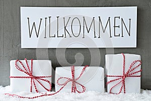 White Gift On Snow, Willkommen Means Welcome