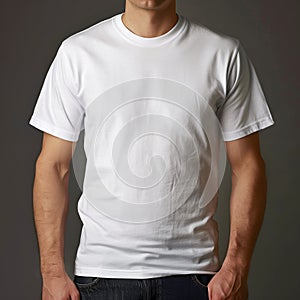 White Gildan 5000 Mockup Man wearing a t-shirt mockup for gildan 5000 t shirt print on demand, Gildan 5000 men\'s mockup