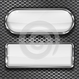 White glass 3d buttons on metal perforated background